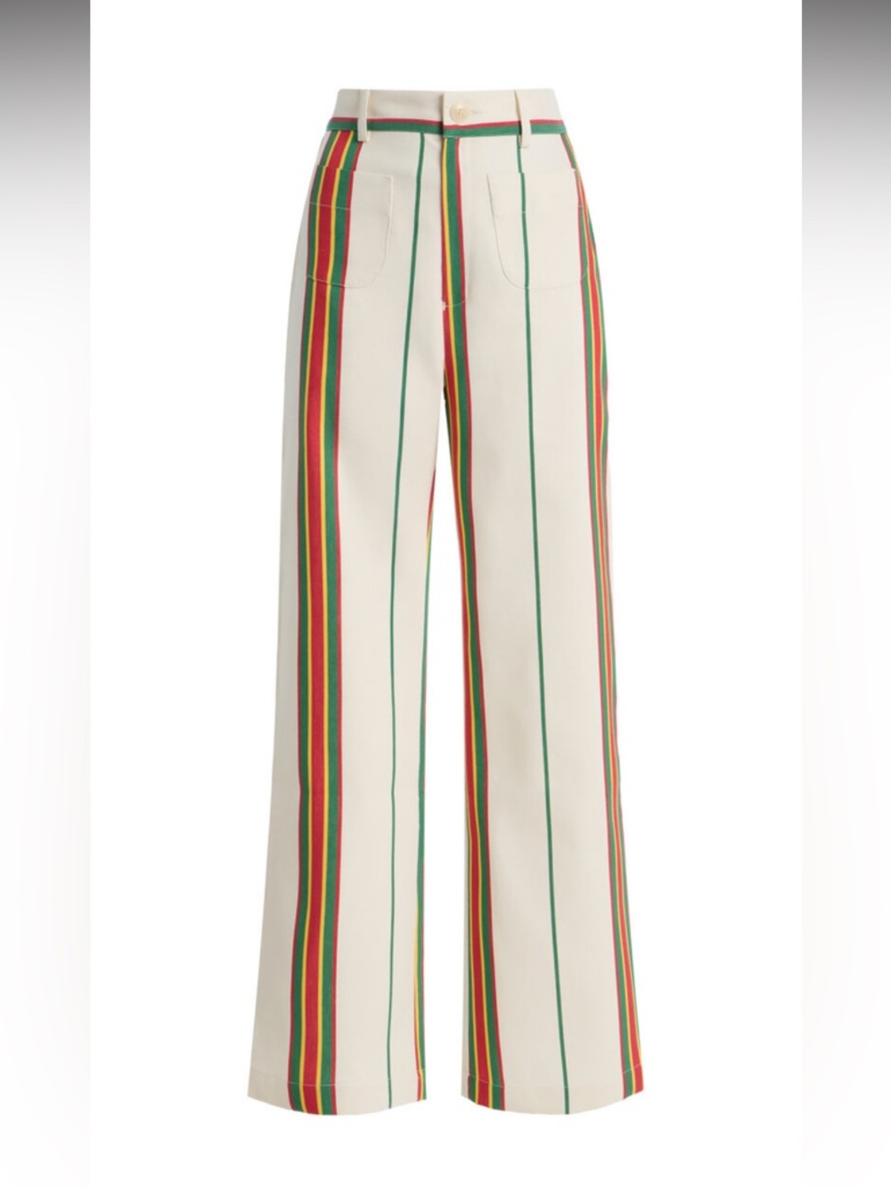 La Veste Pippi Size M High-Waist Cream Wide-Leg Stripe Trousers NWT